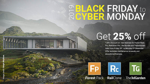 Black Friday and Cyber Monday Sale: Take 25% + Additional 5% Off IToo Software's Forest Pack, RailClone, and The3DGarden