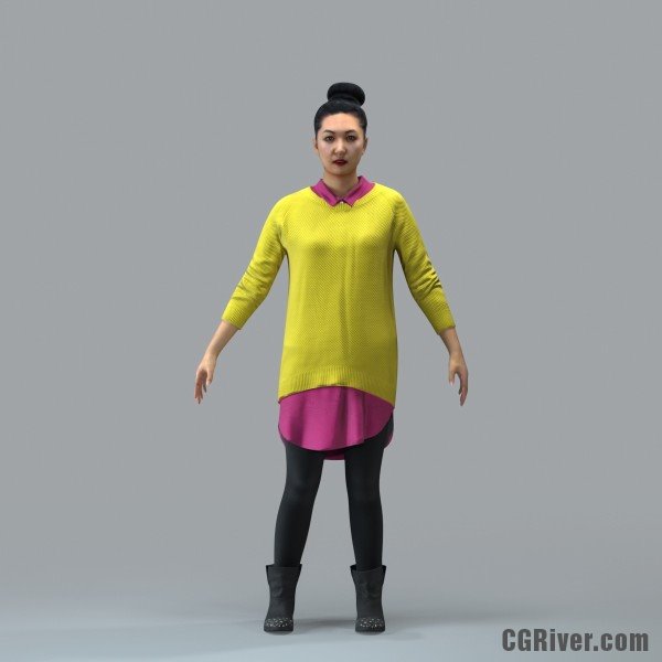 Asian Woman, Casual - RIGGED 3D MODEL for 3ds Max or Cinema 4D (CWom0101M4CS, CWom0101M4C4D)