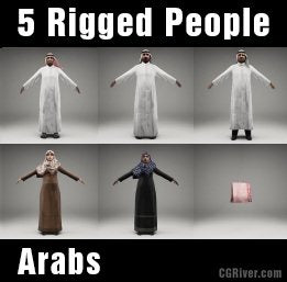 ARAB PEOPLE- 5 RIGGED 3D MODELS (MeArCS001a)