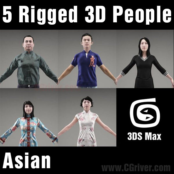 Asian People- 5 Rigged 3D Models (MeAsCS001M3)