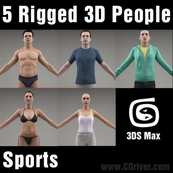 Athlete (Sports)- 5 Rigged 3D Models (MeSpCS001M3)