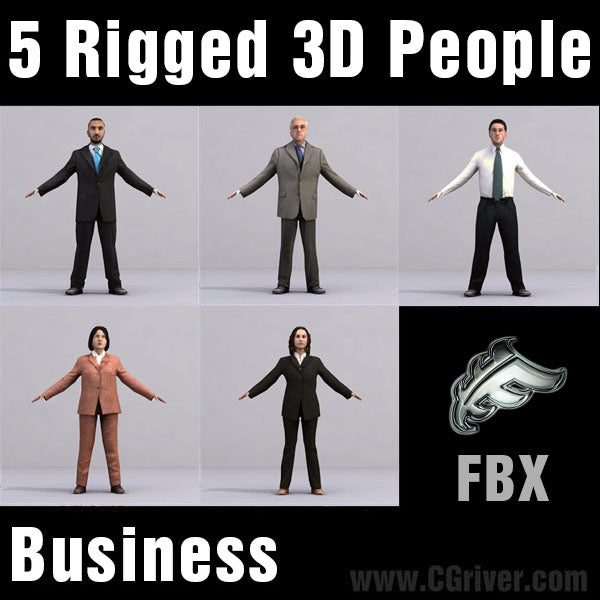 BUSINESS PEOPLE- 5 FBX RIGGED MODELS (MeBuFBX001a)