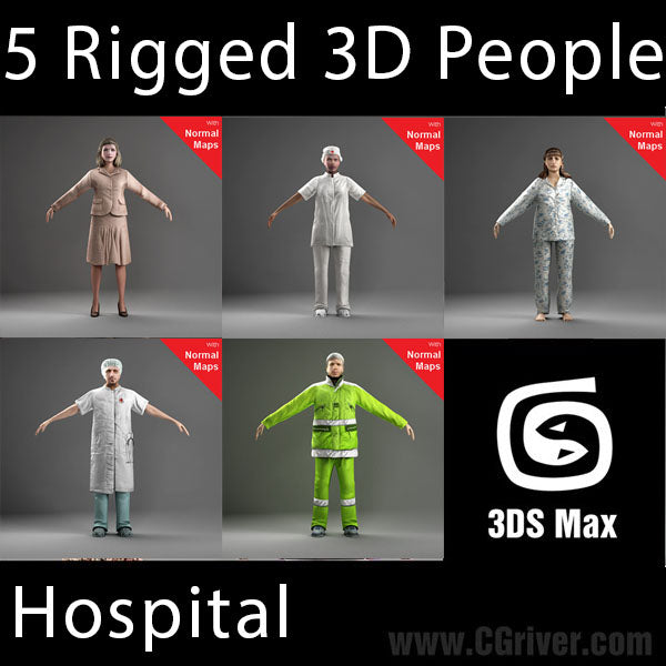 HOSPITAL PEOPLE- 5 RIGGED 3D MODELS (MeWoCS002b)