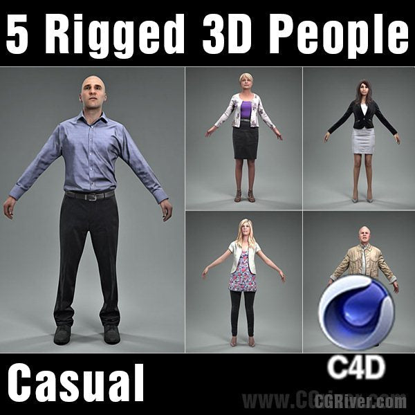 Cinema 4D Humans - 5 RIGGED 3D MODELS (MeMsC4D002M4)