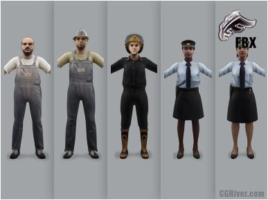 WORKING PEOPLE- 5 RIGGED 3D FBX MODELS (MeWoFBX001a)