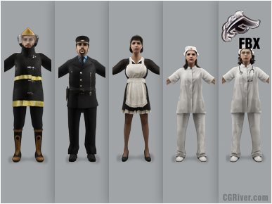 WORKING PEOPLE- 5 RIGGED 3D FBX MODELS (MeWoFBX001b)