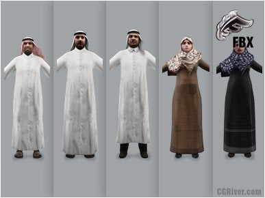 ARAB PEOPLE- 5 RIGGED 3D FBX MODELS (MeArFBX001a)