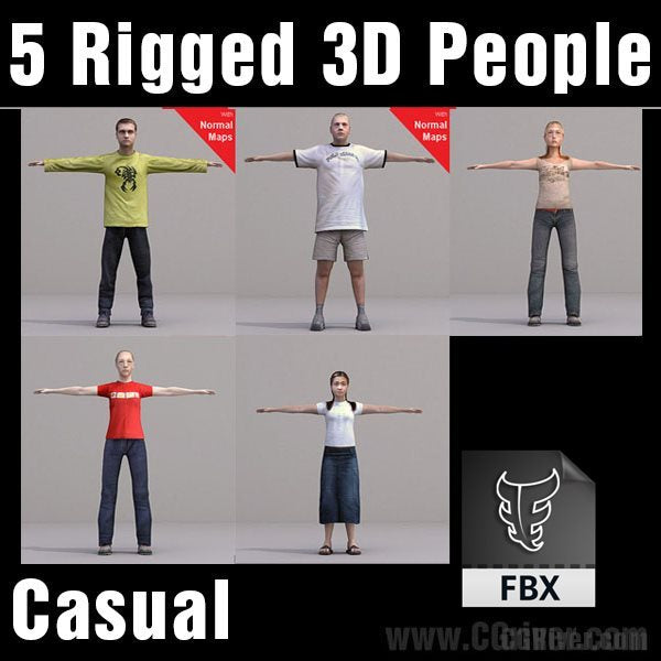 CASUAL PEOPLE- 5 RIGGED 3D FBX MODELS (MeCaFBX005b)