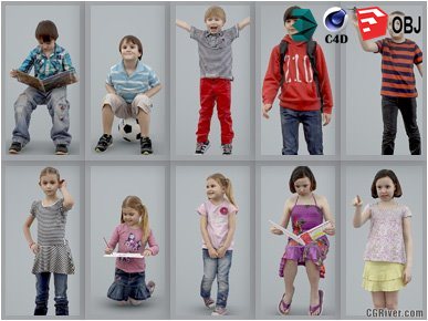10 High Quality Still 3D Humans / (Kids & Children) People - MeMsS008HD2 - AXYZ Design Ready-Posed Model Pack