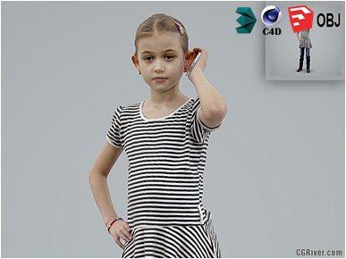 Girl / Child | Casual CGirl0003-HD2-O02P01-S Ready-Posed 3D Human Model / Female Character (Kids / Children Still)