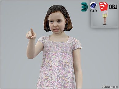 Girl / Child | Casual CGirl0005-HD2-O03P01-S Ready-Posed 3D Human Model / Female Character (Kids / Children Still)