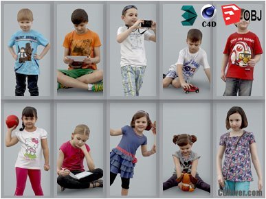 10 High Quality Still 3D Humans / (Kids & Children) People - MeMsS009HD2 - AXYZ Design Ready-Posed Model Pack