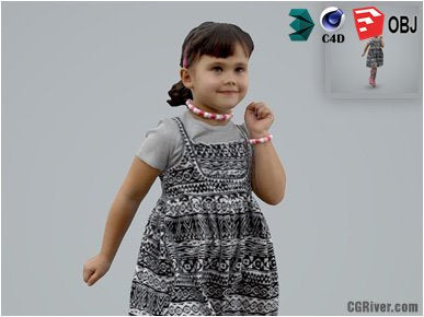 Girl / Child | Casual CGirl0001-HD2-O03P01-S Ready-Posed 3D Human Model / Female Character (Kids / Children Still)