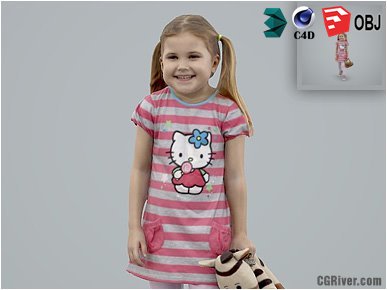 Girl / Child | Casual CGirl0004-HD2-O03P01-S Ready-Posed 3D Human Model / Female Character (Kids / Children Still)