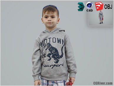 Boy / Child | Casual CBoy0001-HD2-O02P01-S - Ready-Posed 3D Human Model / Male Character (Kids / Children Still)