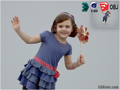 Girl / Child | Casual CGirl0002-HD2-O01P01-S Ready-Posed 3D Human Model / Female Character (Kids / Children Still)