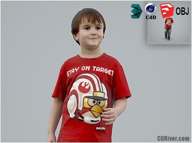 Boy / Child | Casual CBoy0002-HD2-O03P01-S - Ready-Posed 3D Human Model / Male Character (Kids / Children Still)
