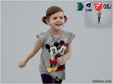 Girl / Child | Casual CGirl0002-HD2-O03P01-S Ready-Posed 3D Human Model / Female Character (Kids / Children Still)
