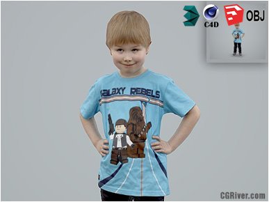 Boy / Child | Casual CBoy0003-HD2-O01P01-S - Ready-Posed 3D Human Model / Male Character (Kids / Children Still)