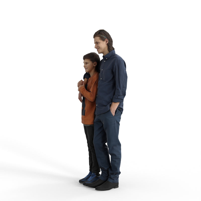 Casual Family | cfam0308hd2o01p01s | Ready-Posed 3D Human Model (Brothers/Boys/Still)