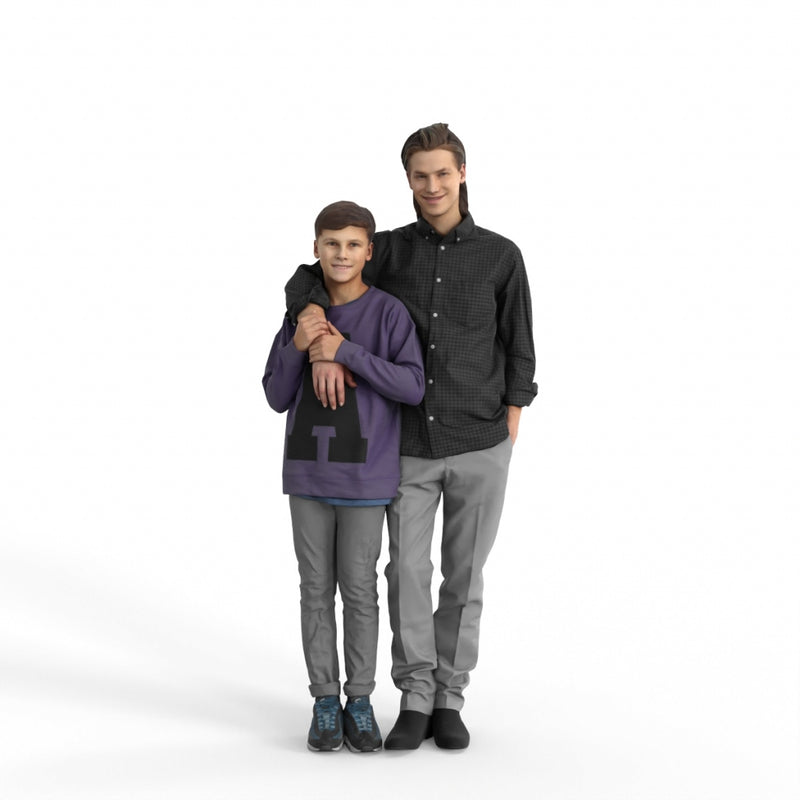 Casual Family | cfam0308hd2o01p01s | Ready-Posed 3D Human Model (Brothers/Boys/Still)