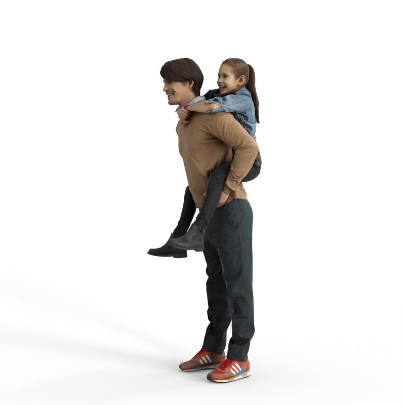 Casual Family | cfam0306hd2o01p01s | Ready-Posed 3D Human Model (Father/Daughter/Family/Still)