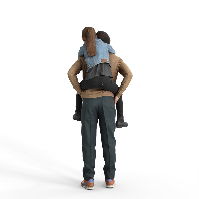 Casual Family | cfam0306hd2o01p01s | Ready-Posed 3D Human Model (Father/Daughter/Family/Still)