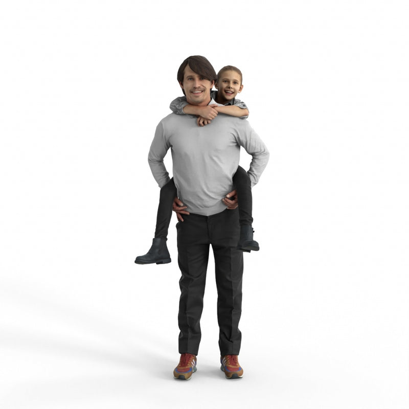 Casual Family | cfam0306hd2o01p01s | Ready-Posed 3D Human Model (Father/Daughter/Family/Still)