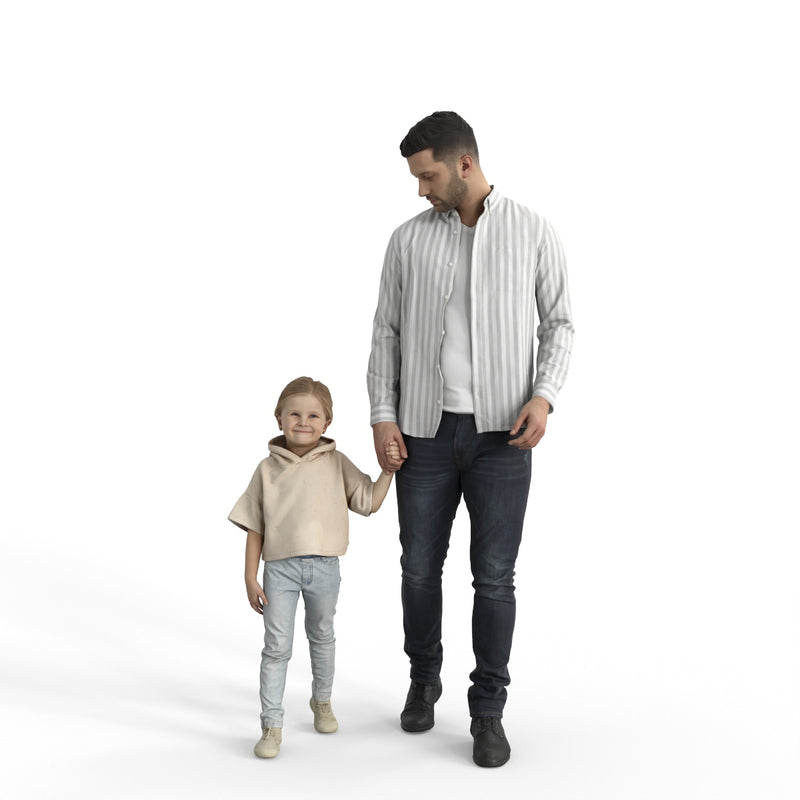 Casual Family | cfam0307hd2o01p01s| Ready-Posed 3D Human Model (Father/Daughter/Family/Still)