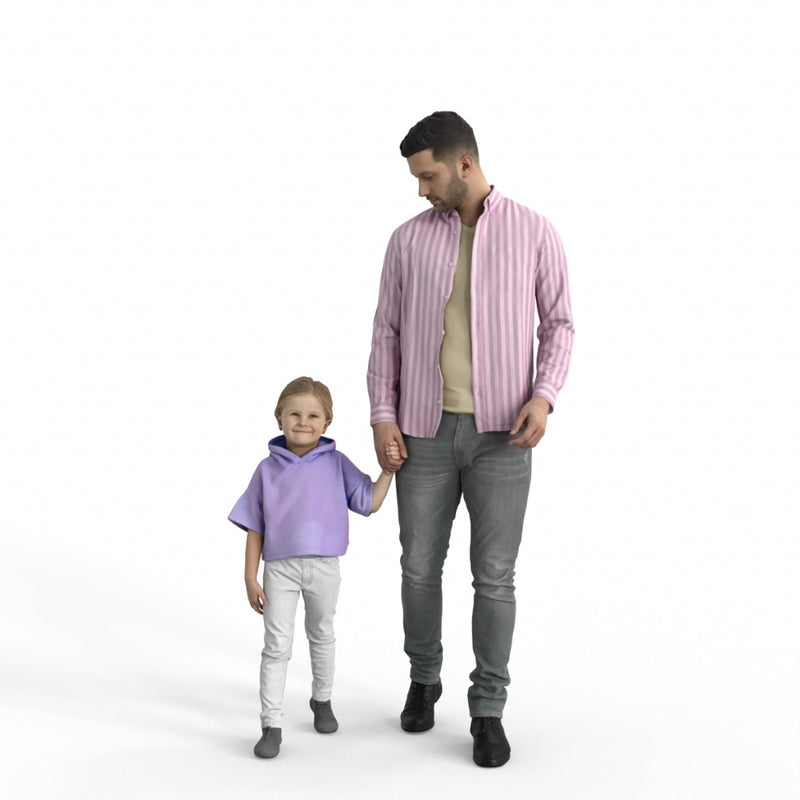 Casual Family | cfam0307hd2o01p01s| Ready-Posed 3D Human Model (Father/Daughter/Family/Still)