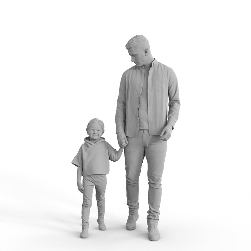 Casual Family | cfam0307hd2o01p01s| Ready-Posed 3D Human Model (Father/Daughter/Family/Still)