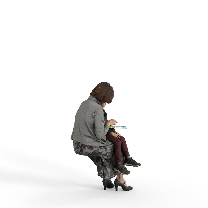 Casual Family | cfam0309hd2o01p01s| Ready-Posed 3D Human Model (Woman/Grandmother/Grandson/Still)