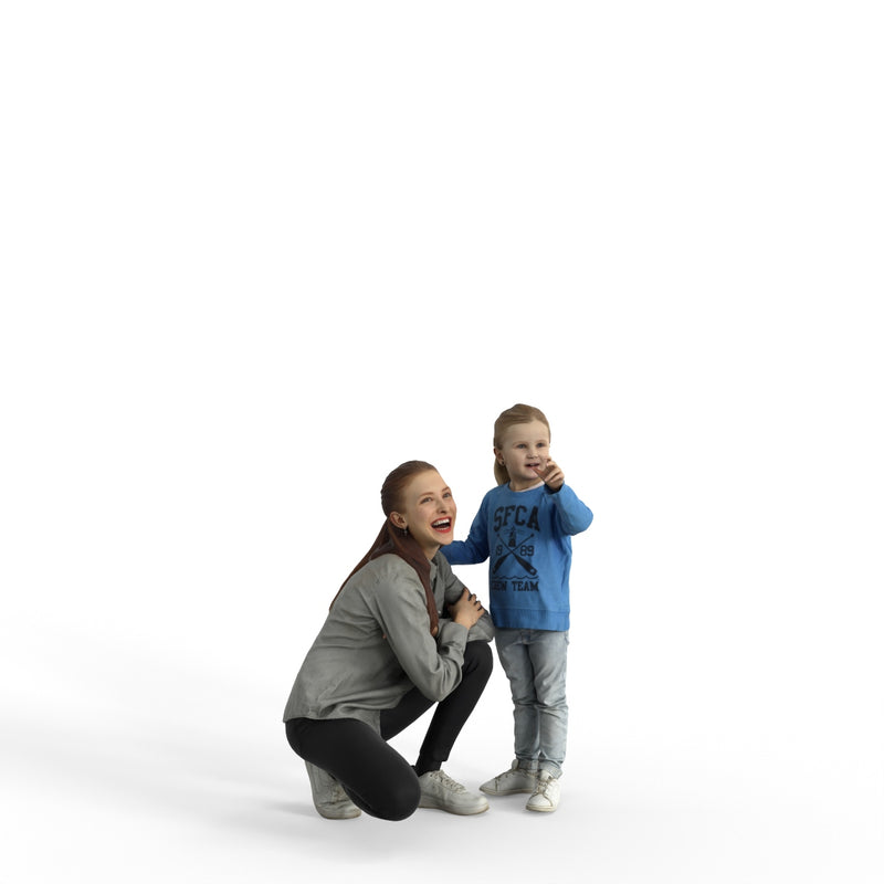 Casual Family | cfam0312hd2o01p01s | Ready-Posed 3D Human Model (Woman/Mom/Daughter/Still)
