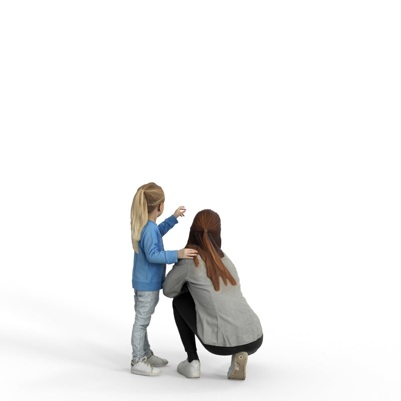Casual Family | cfam0312hd2o01p01s | Ready-Posed 3D Human Model (Woman/Mom/Daughter/Still)