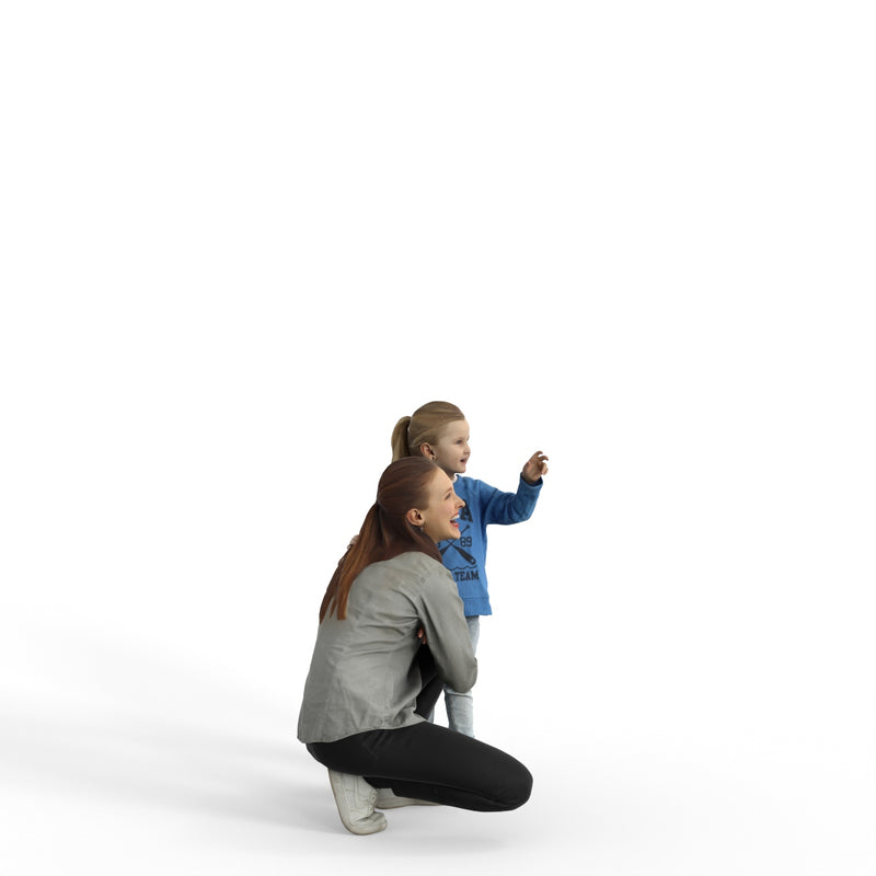 Casual Family | cfam0312hd2o01p01s | Ready-Posed 3D Human Model (Woman/Mom/Daughter/Still)