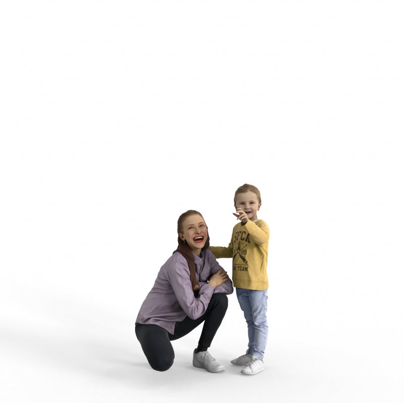 Casual Family | cfam0312hd2o01p01s | Ready-Posed 3D Human Model (Woman/Mom/Daughter/Still)