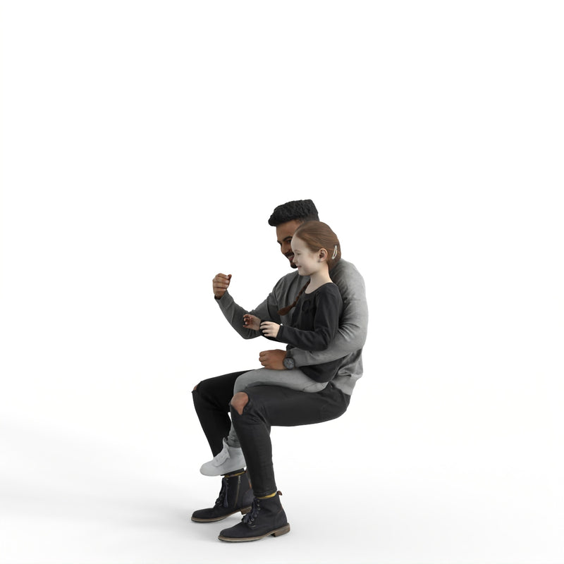 Casual Family | cfam0313hd2o01p02s | Ready-Posed 3D Human Model (daughter father)