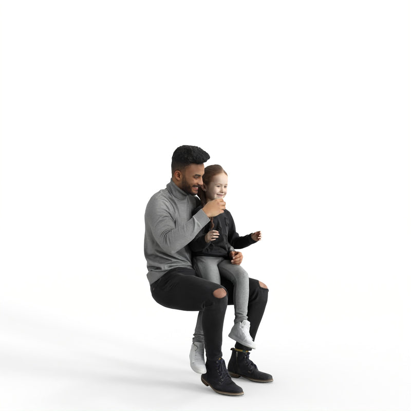 Casual Family | cfam0313hd2o01p02s | Ready-Posed 3D Human Model (daughter father)