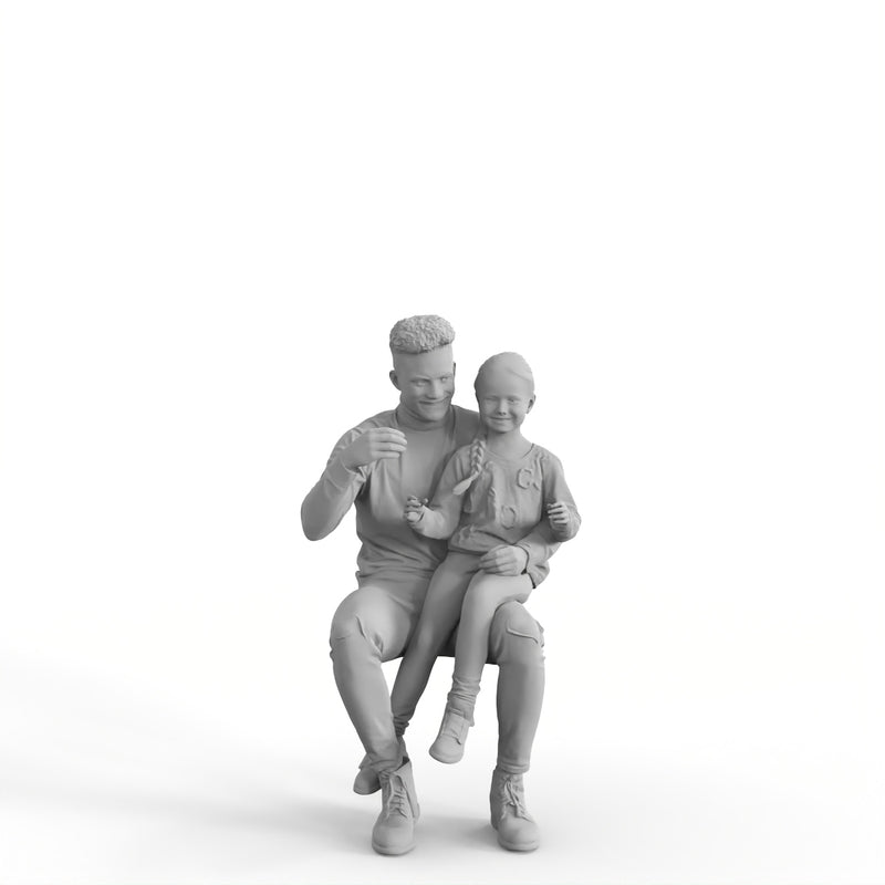 Casual Family | cfam0313hd2o01p02s | Ready-Posed 3D Human Model (daughter father)