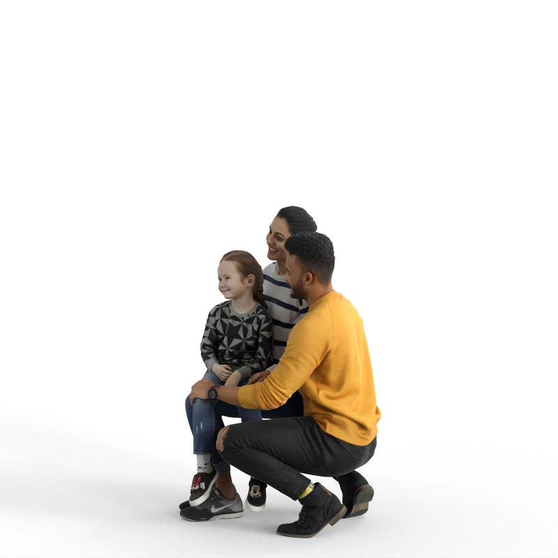 Casual Family | cfam0313hd2o01p03s | Ready-Posed 3D Human Model (Mom Dad Daughter)