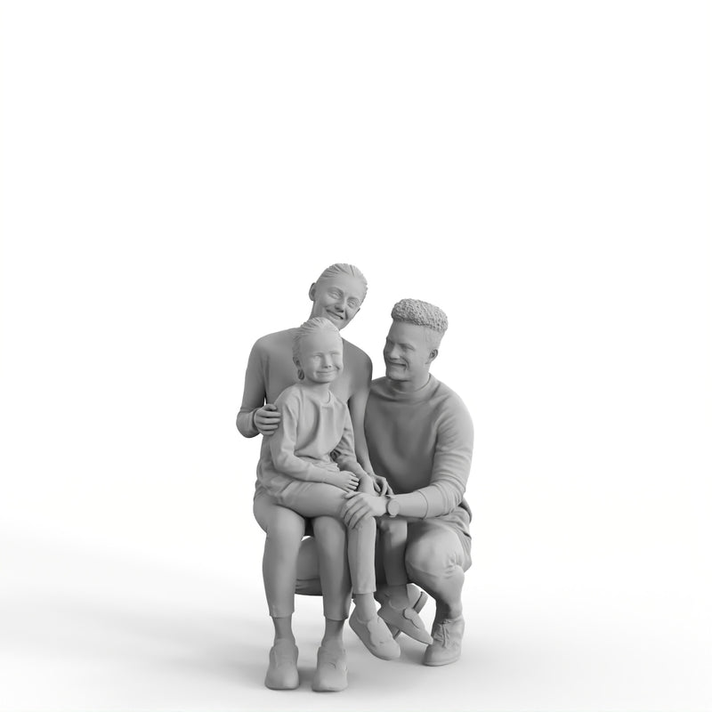 Casual Family | cfam0313hd2o01p03s | Ready-Posed 3D Human Model (Mom Dad Daughter)