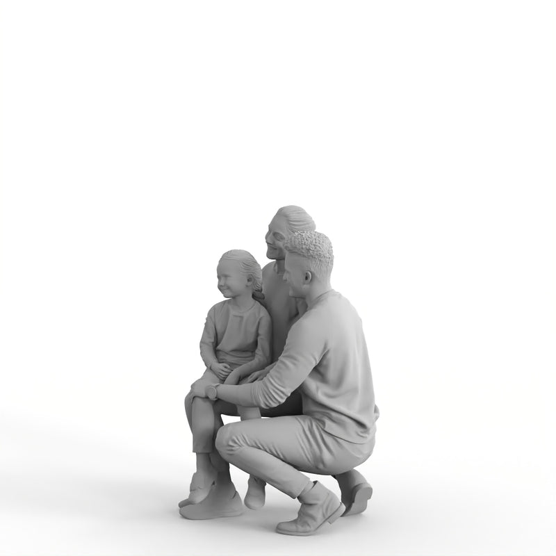 Casual Family | cfam0313hd2o01p03s | Ready-Posed 3D Human Model (Mom Dad Daughter)